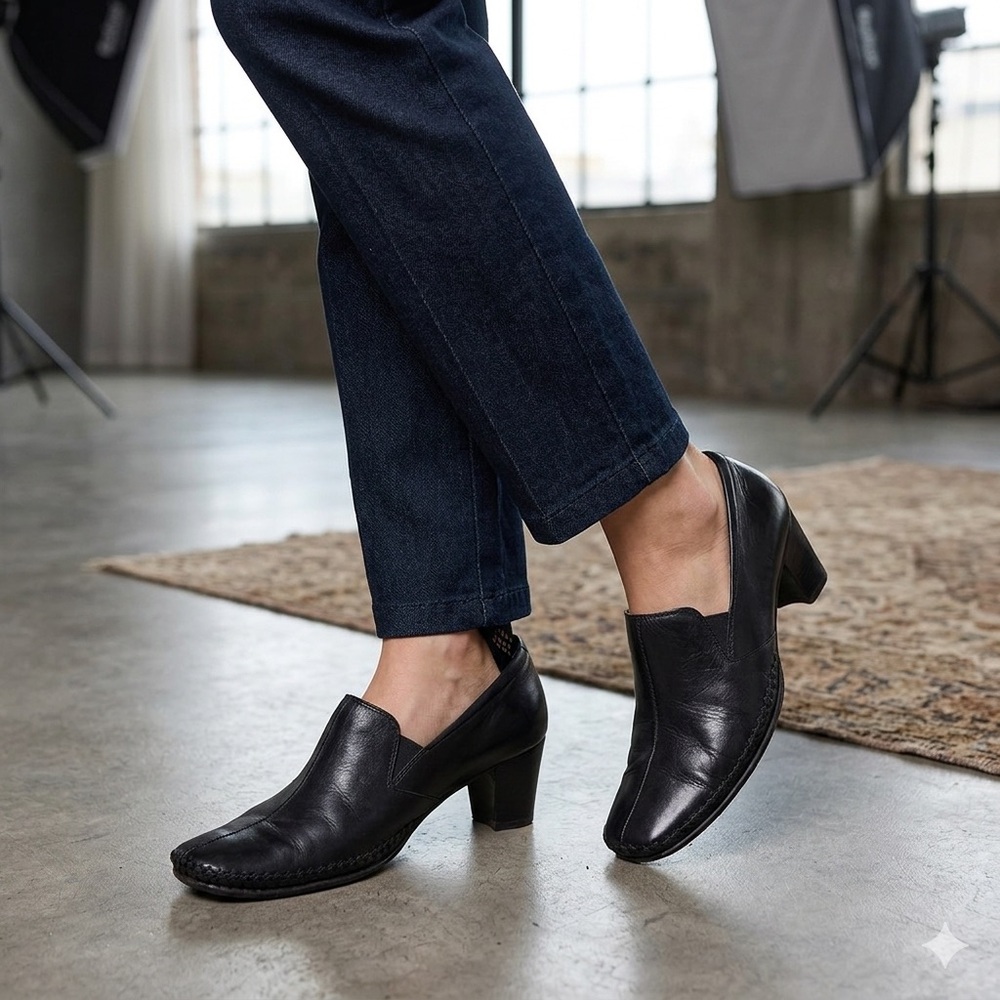 Pikolinos Zurich Black Heeled Loafers - Size 38